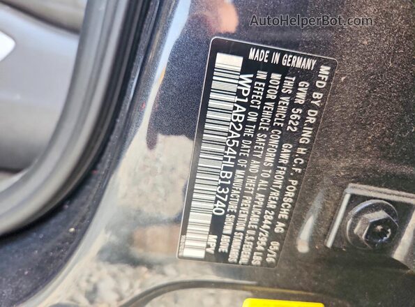 WP1AB2A54HLB13740 2017 PORSCHE MACAN Charcoal VIN կոդի պիտակի տեսք