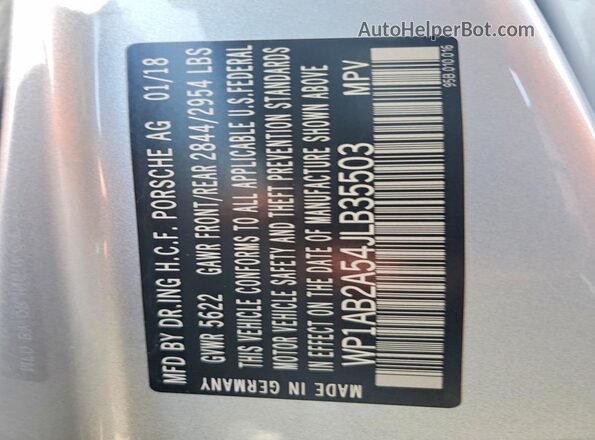 WP1AB2A54JLB35503 2018 PORSCHE MACAN Silver VIN կոդի պիտակի տեսք