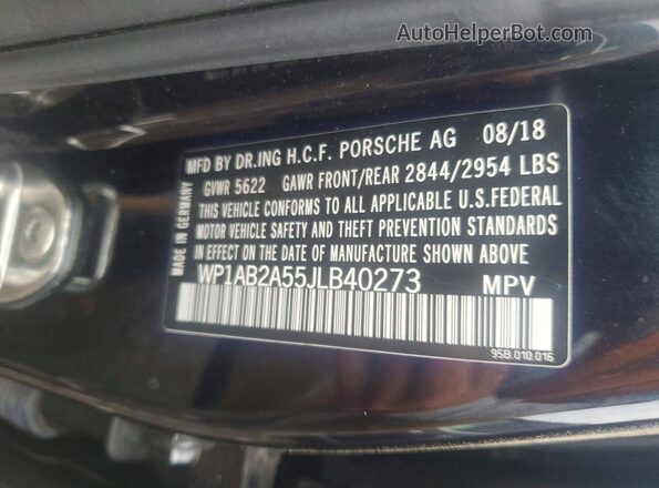 WP1AB2A55JLB40273 2018 PORSCHE MACAN Black VIN კოდის სტიკერის ხედი