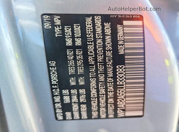 WP1AB2A55LLB33083 2020 PORSCHE MACAN Серебряный Вид наклейки с VIN-кодом