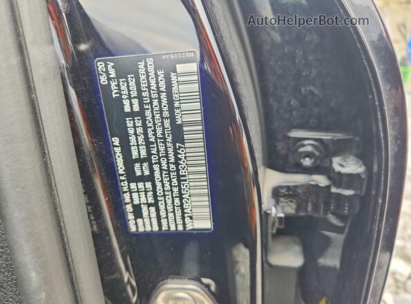 WP1AB2A55LLB36467 2020 PORSCHE MACAN Black VIN კოდის სტიკერის ხედი