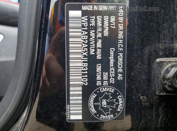 WP1AB2A5XJLB31102 2018 PORSCHE MACAN Black VIN კოდის სტიკერის ხედი