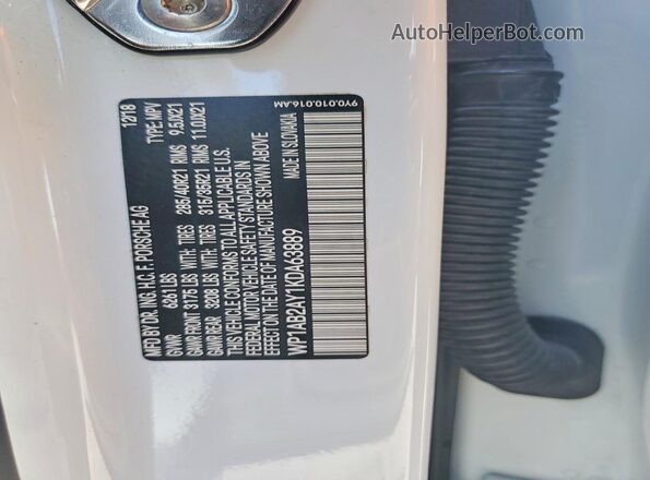 WP1AB2AY1KDA63889 2019 PORSCHE CAYENNE White VIN sticker view