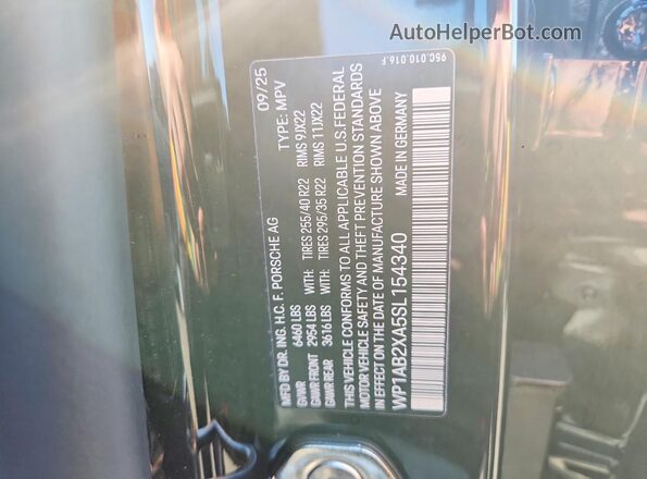 WP1AB2XA5SL154340 2025 PORSCHE MACAN Black VIN կոդի պիտակի տեսք