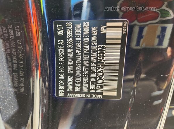 WP1AC2A26HLA93073 2017 PORSCHE CAYENNE Blue Вид наклейки з VIN-кодом