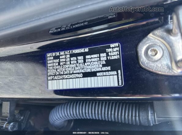 WP1AE2AY5KDA50960 2019 PORSCHE CAYENNE Черный Вид подкапотного пространства