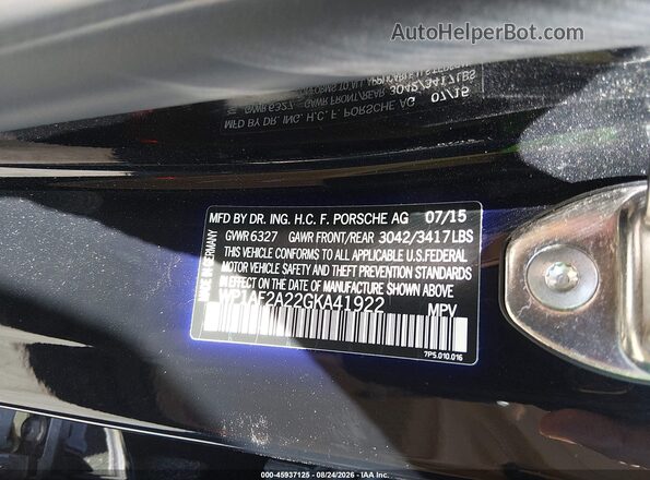 WP1AF2A22GKA41922 2016 PORSCHE CAYENNE Black Widok komory silnika