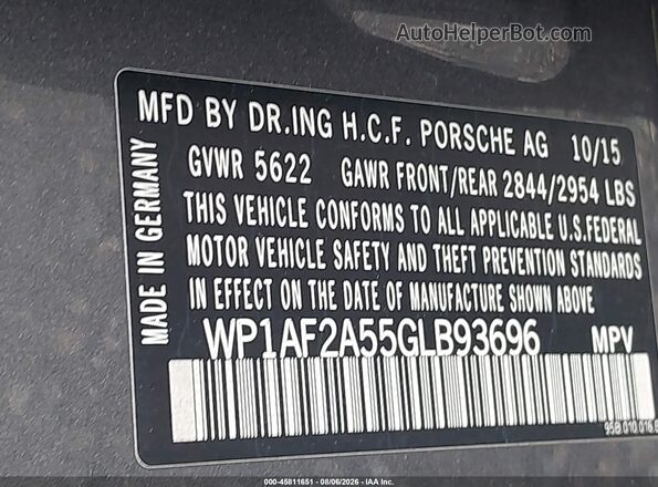 WP1AF2A55GLB93696 2016 PORSCHE MACAN Gray Widok komory silnika