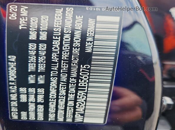 WP1AG2A59LLB56075 2020 PORSCHE MACAN Black Widok komory silnika
