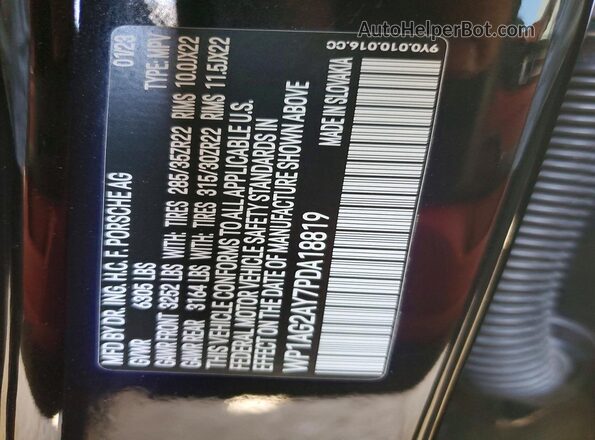 WP1AG2AY7PDA18819 2023 PORSCHE CAYENNE Black VIN კოდის სტიკერის ხედი