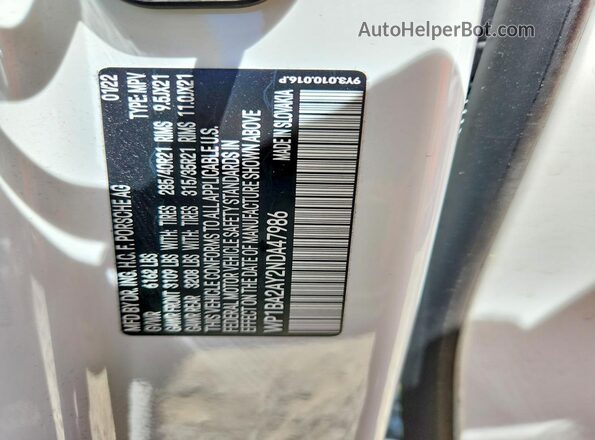 WP1BA2AY2NDA47986 2022 PORSCHE CAYENNE Белый Панорамный вид салона 360°