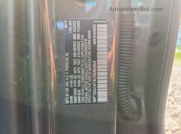 WP1BA2AY4LDA46464 2020 PORSCHE CAYENNE Gray Widok naklejki z numerem VIN