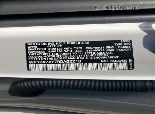 WP1BA2AY7RDA52218 2024 PORSCHE CAYENNE Gray VIN კოდის სტიკერის ხედი