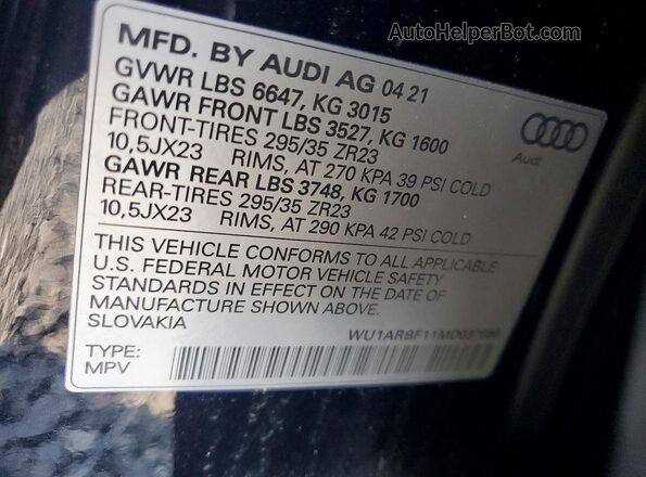 WU1ARBF11MD037680 2021 AUDI RS Black 360 interior view