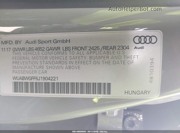 WUABWGFF6J1904221 2018 AUDI RS3 Gray Engine compartment view