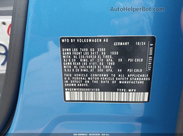 WVG5WVEB8SH014109 2025 VOLKSWAGEN ID. BUZZ Blue Vista del compartimento del motor