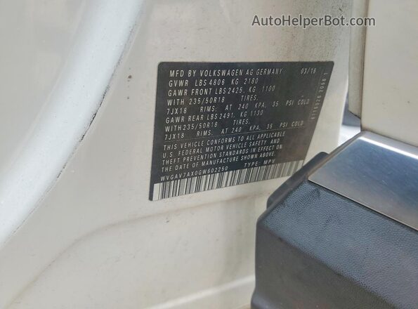 WVGAV7AX0GW602250 2016 VOLKSWAGEN TIGUAN White Vista interior de 360 grados