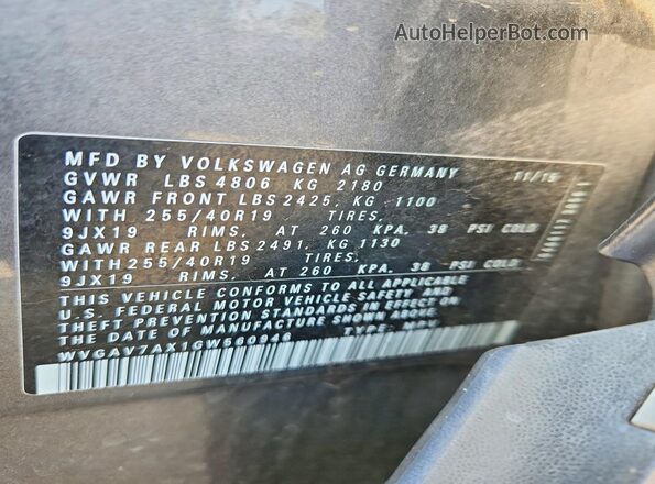 WVGAV7AX1GW560946 2016 VOLKSWAGEN TIGUAN Silver Widok naklejki z numerem VIN