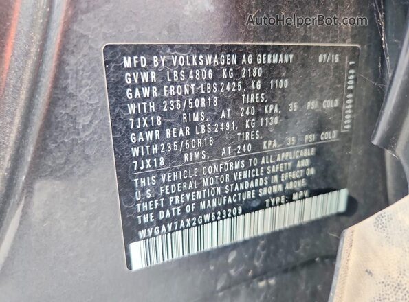 WVGAV7AX2GW523209 2016 VOLKSWAGEN TIGUAN Gray Vista de la etiqueta del VIN