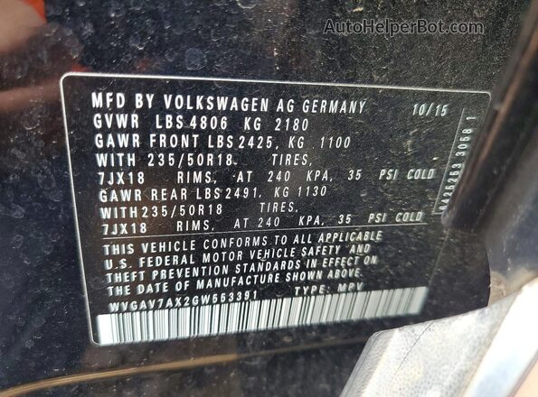 WVGAV7AX2GW553391 2016 VOLKSWAGEN TIGUAN Black Widok naklejki z numerem VIN