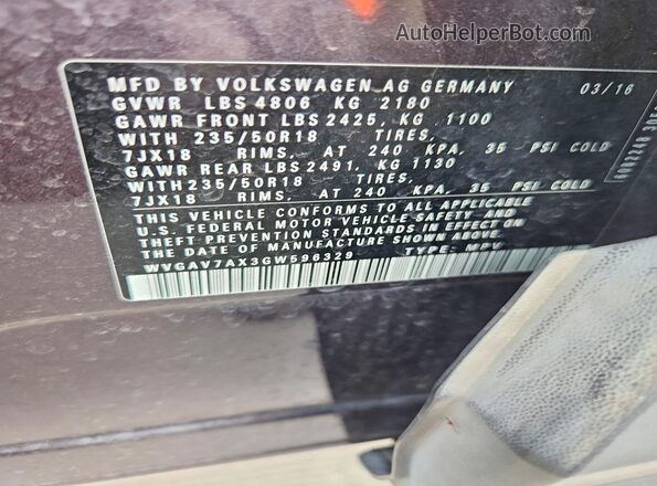 WVGAV7AX3GW596329 2016 VOLKSWAGEN TIGUAN Gray ძრავის განყოფილების ხედი