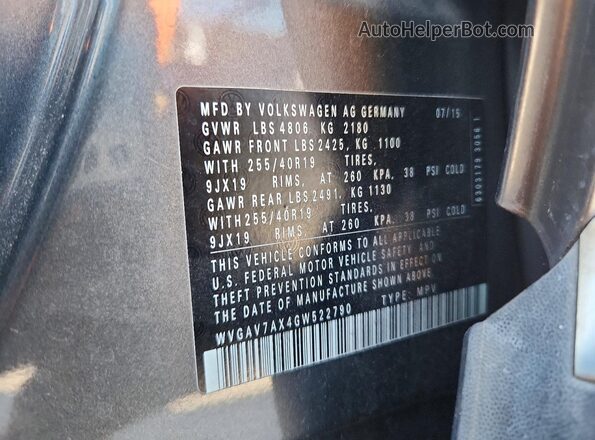 WVGAV7AX4GW522790 2016 VOLKSWAGEN TIGUAN Gray ძრავის განყოფილების ხედი