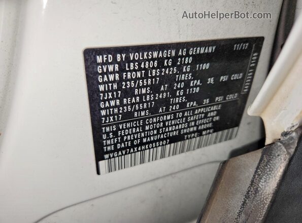 WVGAV7AX4HK055007 2017 VOLKSWAGEN TIGUAN White VIN sticker view