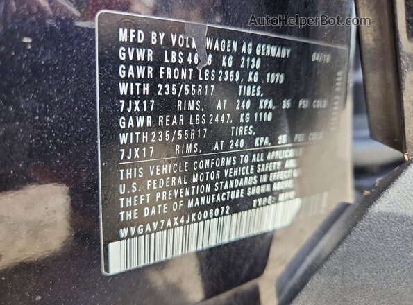 WVGAV7AX4JK006072 2018 VOLKSWAGEN TIGUAN Black Vista de la etiqueta del VIN