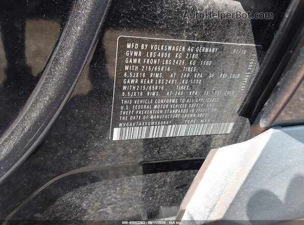 WVGAV7AX5GW580861 2016 VOLKSWAGEN TIGUAN Black ძრავის განყოფილების ხედი
