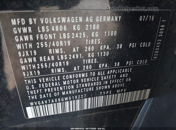 WVGAV7AX6GW519227 2016 VOLKSWAGEN TIGUAN Black Engine compartment view