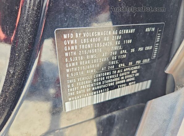 WVGAV7AX6GW599113 2016 VOLKSWAGEN TIGUAN Black სალონის 360-გრადუსიანი ხედი