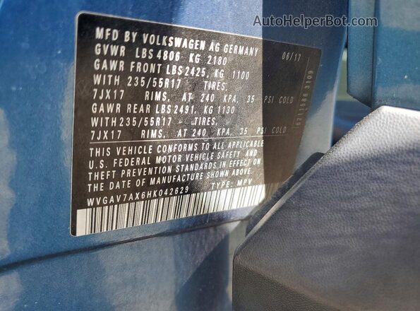 WVGAV7AX6HK042629 2017 VOLKSWAGEN TIGUAN Blue Widok naklejki z numerem VIN