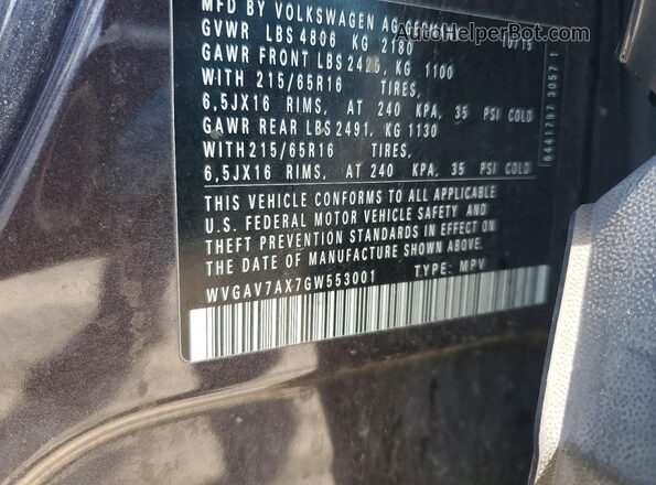 WVGAV7AX7GW553001 2016 VOLKSWAGEN TIGUAN Черный Панорамный вид салона 360°