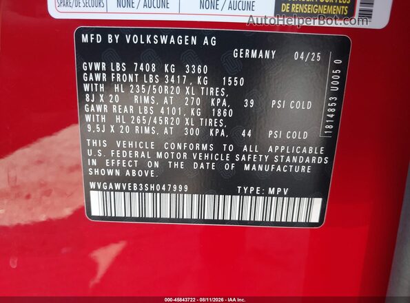 WVGAWVEB3SH047999 2025 VOLKSWAGEN ID. BUZZ Red Vista del compartimento del motor
