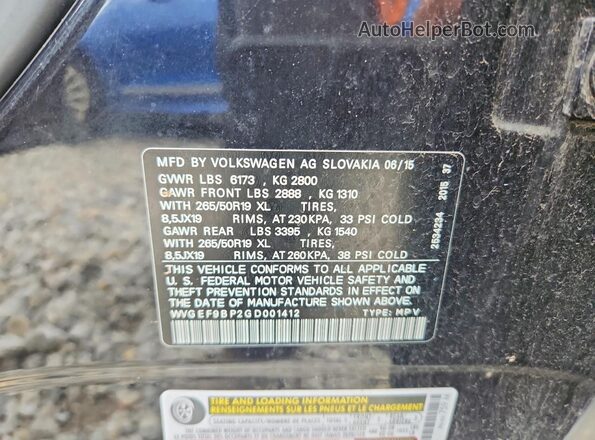 WVGEF9BP2GD001412 2016 VOLKSWAGEN TOUAREG Черный Вид наклейки с VIN-кодом