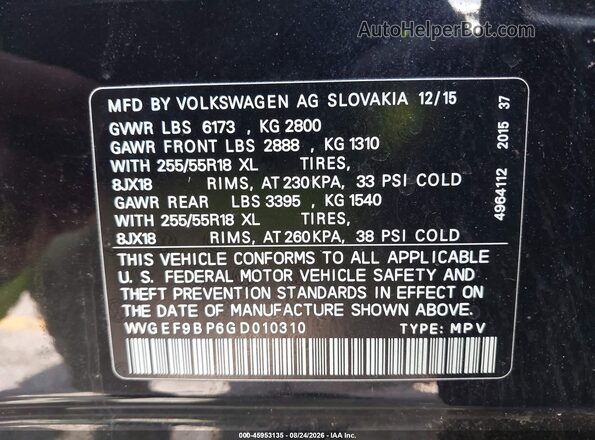 WVGEF9BP6GD010310 2016 VOLKSWAGEN TOUAREG Black Widok komory silnika