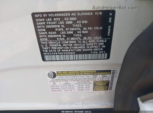 WVGEF9BP8GD009644 2016 VOLKSWAGEN TOUAREG Белый Вид подкапотного пространства