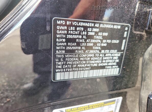 WVGEF9BPXGD012447 2016 VOLKSWAGEN TOUAREG Black VIN կոդի պիտակի տեսք