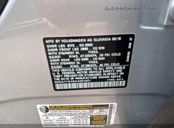 WVGGF7BP8HD001557 2017 VOLKSWAGEN TOUAREG Silver Вид підкапотного простору