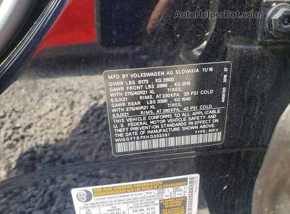 WVGGF7BPXHD003391 2017 VOLKSWAGEN TOUAREG Black VIN կոդի պիտակի տեսք