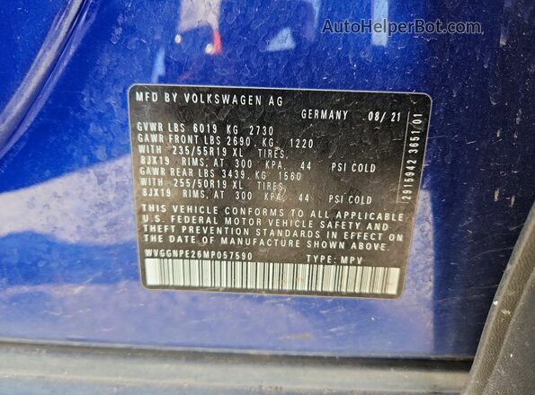 WVGGNPE26MP057590 2021 VOLKSWAGEN ID.4 Blue Widok naklejki z numerem VIN