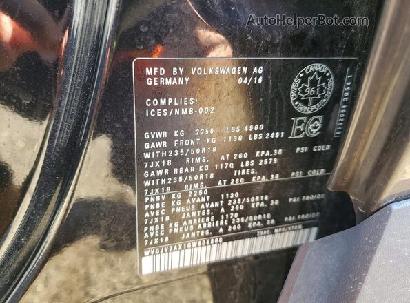 WVGJV7AX1GW606808 2016 VOLKSWAGEN TIGUAN Черный Вид наклейки с VIN-кодом
