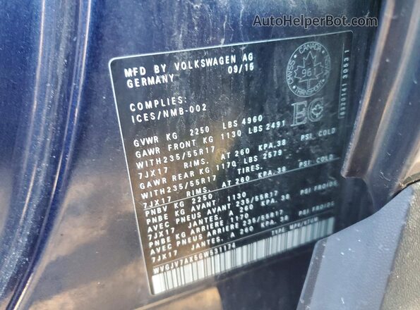 WVGJV7AX5GW531174 2016 VOLKSWAGEN TIGUAN Blue Սալոնի 360 աստիճան տեսք