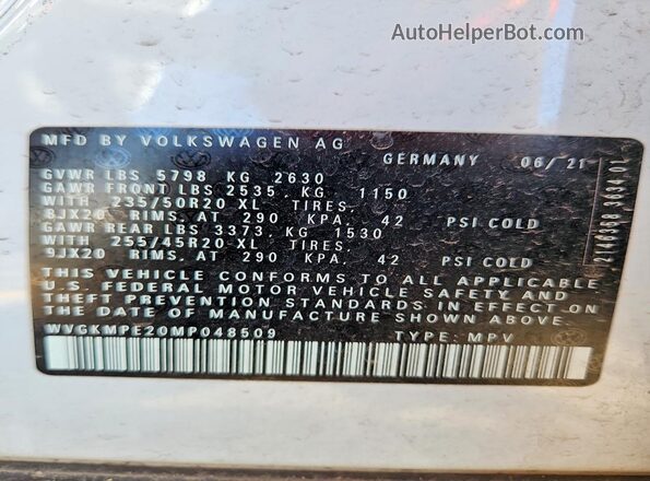 WVGKMPE20MP048509 2021 VOLKSWAGEN ID.4 White Widok naklejki z numerem VIN