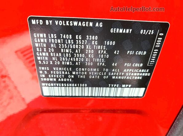 WVGNYVEB5SH041309 2025 VOLKSWAGEN ID Two Tone Vista interior de 360 grados
