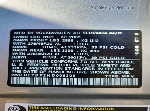 WVGRF7BP2HD006309 2017 VOLKSWAGEN TOUAREG Silver Սալոնի 360 աստիճան տեսք