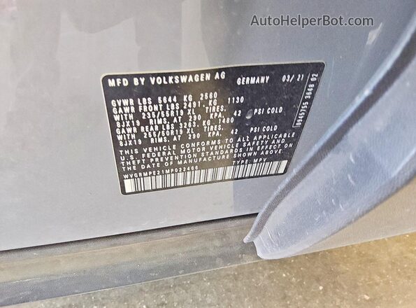 WVGRMPE21MP022466 2021 VOLKSWAGEN ID.4 Gray VIN კოდის სტიკერის ხედი
