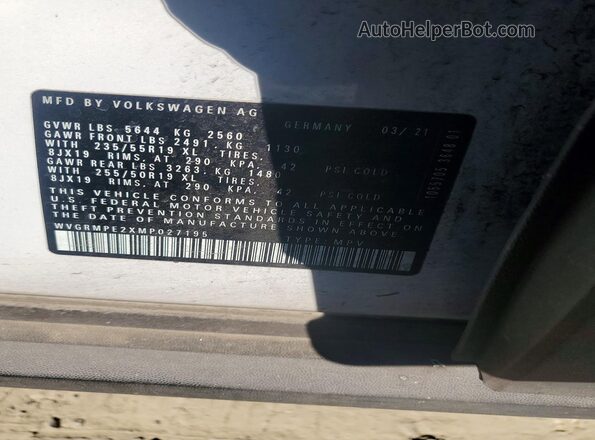 WVGRMPE2XMP027195 2021 VOLKSWAGEN ID.4 White Vista del compartimento del motor
