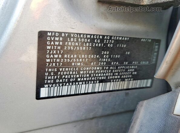 WVGSV7AX3HW513519 2017 VOLKSWAGEN TIGUAN Silver VIN կոդի պիտակի տեսք