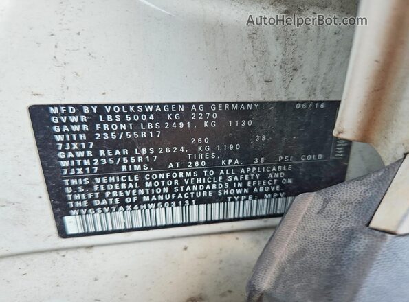 WVGSV7AX4HW503131 2017 VOLKSWAGEN TIGUAN White VIN sticker view